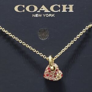 Coach Gold Necklace with Pink and Red Heart Pendant